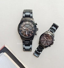 Fossil Bq2278set His And Her Chronograph Black Stainless Steel Watch Gift Set
