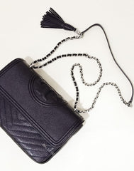 Tory Burch Fleming Distressed Flap Shoulder Black