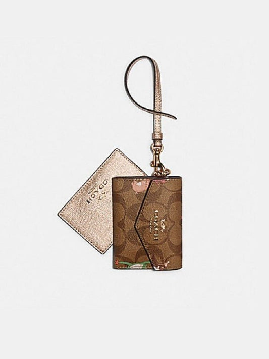 Coach F79926 Lanyard Set Signature Canvas With Party Animals Print Khaki Pink Multi