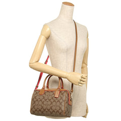 Coach F38133 Mini Bennet Satchel Signature Canvas Khaki Neon Pink