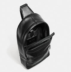 Coach F11236 Charles Messenger With Baseball Stitch Black Leather