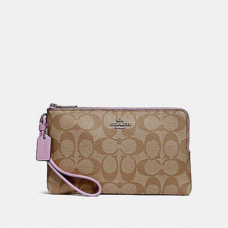 Coach F16109 Double Zip Wallet Large Signature Khaki Jasmine