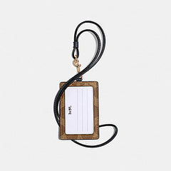 Coach 63274 Lanyard Id Case In Signature Canvas Khaki Midnight