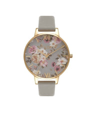 Olivia Burton OB16FS81 Flower Show Floral Printed Dial Grey Leather Strap