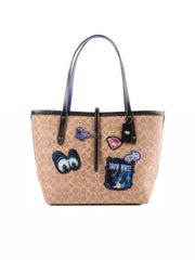 Coach 31160 Disney Signature Multi Patches Market Tote Tan Black