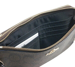 Coach F16109 Sig PVC Large Double Zip Wallet Brown Black