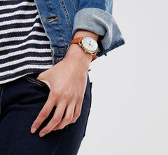 Fossil Es4006 Tailor Multifunction White Dial Brown Leather Watch