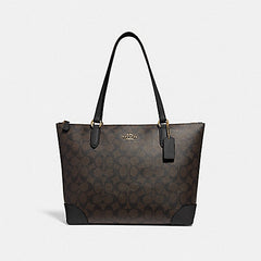 Coach F29208 Signature Zip Tote Canvas Brown/Black