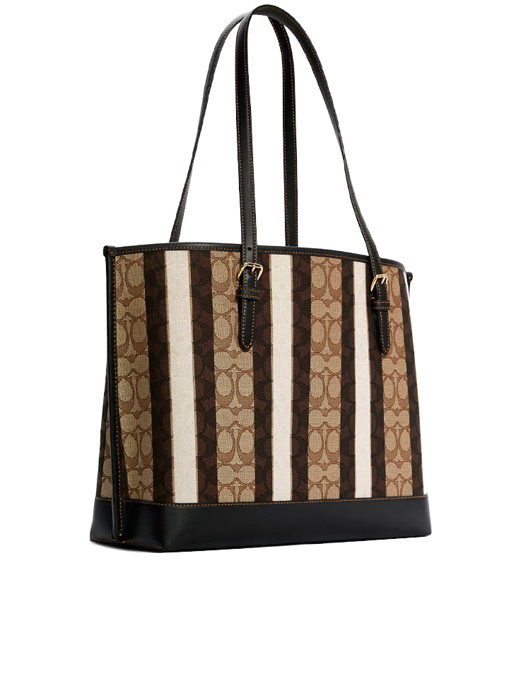 Coach Mollie Tote In Signature Jacquard With Stripes Khaki Black Multi