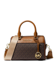 gambar-depan-Michael-Kors-Travel-Extra-Small-Logo-And-Faux-Leather-Duffle-Crossbody-Bag-Brown