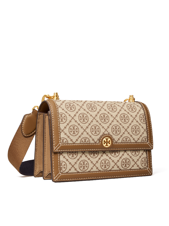 NEW Tory Burch T Monogram Hazelnut Jacquard Small Camera Crossbody Shoulder  Bag