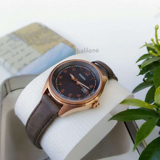 jam-Am4500-Fossil Analog Dial Grey Watch Leather-Balilene