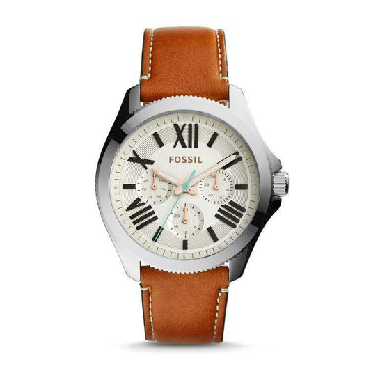 jam-AM4638-Fossil Cecile Multifunction Dark Brown Leather Watch-Balilene