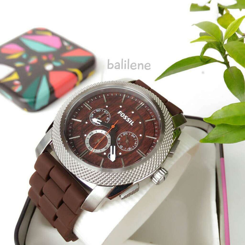 jam-C241000-Fossil Machine Wood Print Chronograph Men's Watch-Balilene