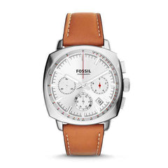 jam-Ch2985-Fossil Haywood Chronograph Dial Silver Tan Leather-Balilene