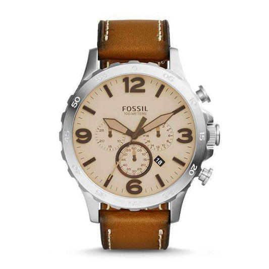 jam-jr1503-Fossil Nate Beige Chronograph Light Brown-Balilene