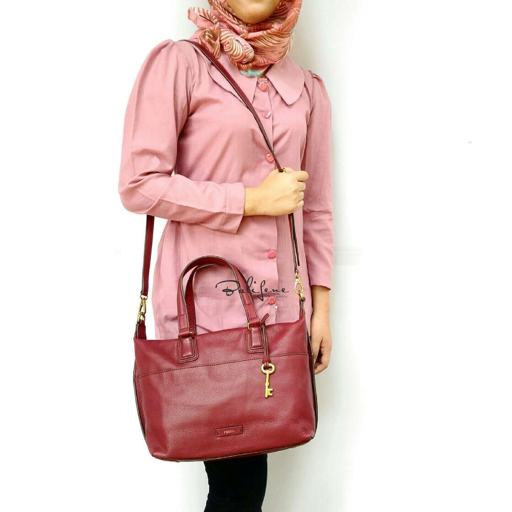 fossil SHB1380609 julia leather satchel wine dipakai model
