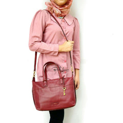 fossil SHB1380609 julia leather satchel wine dipakai model
