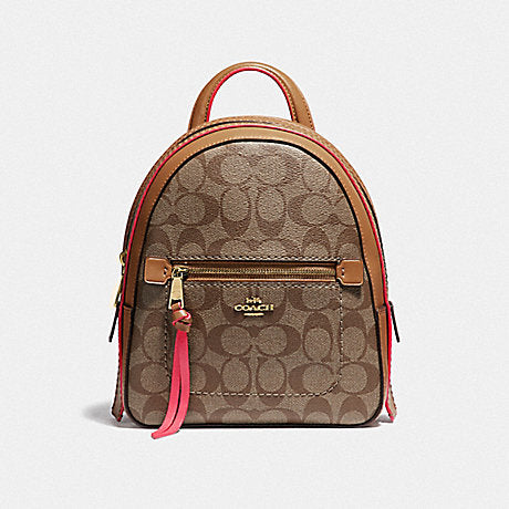 coach andi backpack signature Coach F38998 Andi Backpack In Signature Canvas Khaki Neon Pink – Balilene