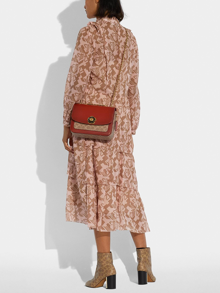 on-model-Coach-C0827-Madison-Shoulder-Bag-In-Signature-Canvas-Tan-Rust-Balilene