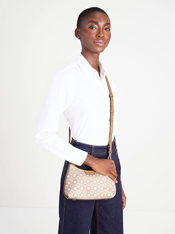 on-model-Kate-Spade-Flower-Monogram-Coated-Canvas-Top-Zip-Crossbody-Natural-Multi