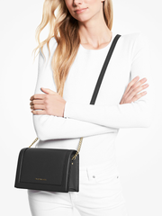 on-model-Michael-Kors-32S2GJ6C7L-Jet-Set-Large-Saffiano-Leather-Crossbody-Bag-Black