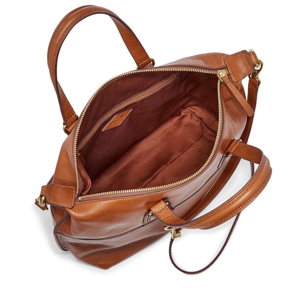 tas-SHB1380222-Fossil Julia Leather Satchel Cognac-Balilene