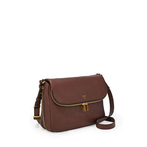 tas-ZB5875206-Fossil Preston Flap Espresso Leather Crossbody Handbag-Balilene