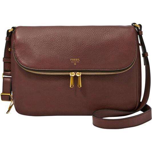 tas-ZB5875206-Fossil Preston Flap Espresso Leather Crossbody Handbag-Balilene