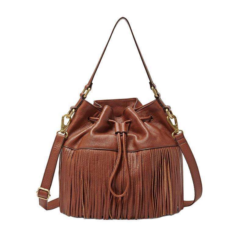 tas-ZB6791200-Fossil Jules Large Fringe Drawstring Satchel Bag Brown-Balilene