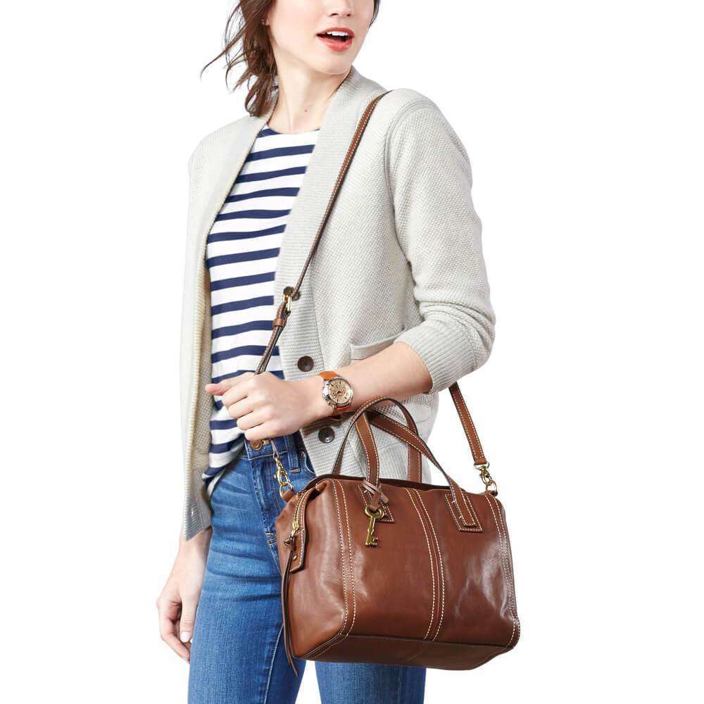 tas-Zb6847200-Fossil Emma Satchel Leather Brown-Balilene