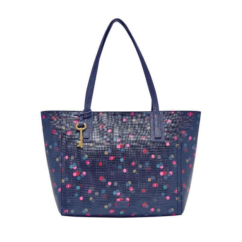 tas-ZB6911400-Fossil Emma Leather Tote Polka Navy-Balilene