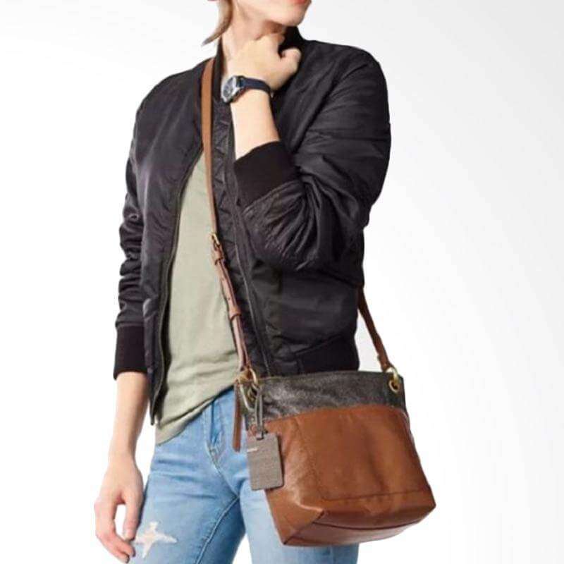 tas-Zb6933914-Fossil Keely Multi Brown Leather Crossbody Shoulder Purse-Balilene