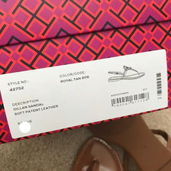 Tory Burch 42752 Royal Tan Dillan Soft Patent Leather Sandals
