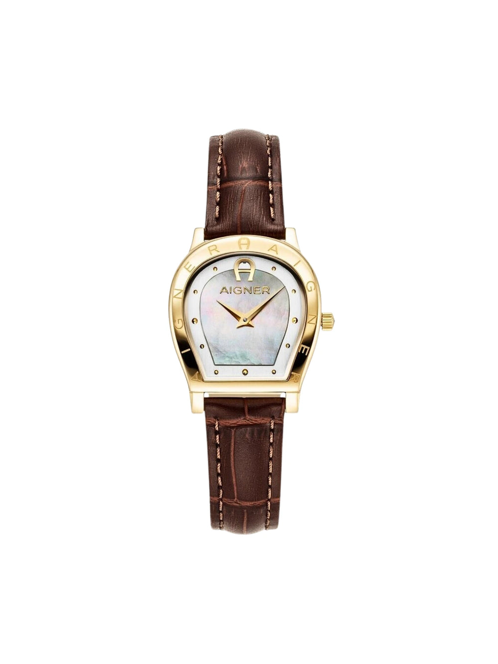 Aigner-Set-White-Gold-Silver-Stailess-Steel-Dark-Brown-Leather-Womens-Watch