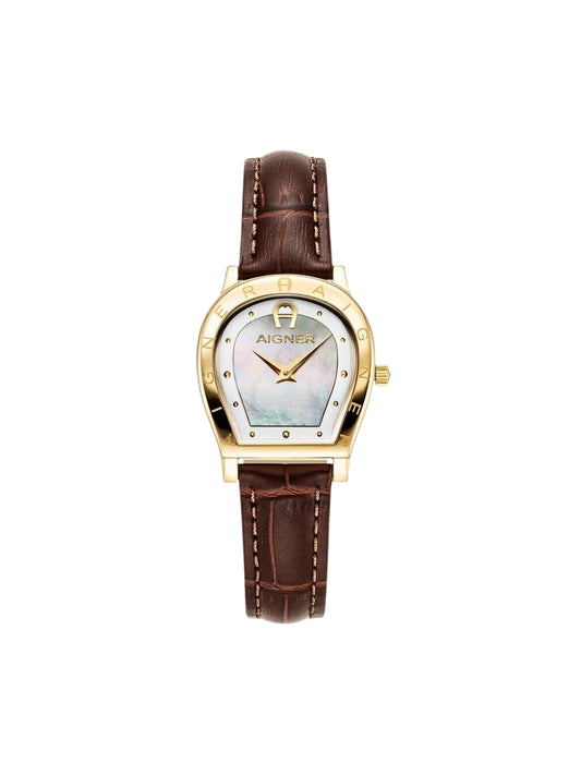 Aigner-Set-White-Gold-Silver-Stailess-Steel-Dark-Brown-Leather-Womens-Watch