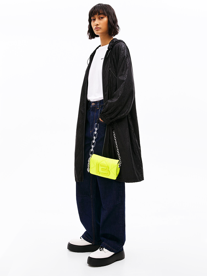 Bimba-Y-Lola-Extra-Small-Padded-Nylon-Flap-Bag-Neon-Green-Balilene-onmodel1