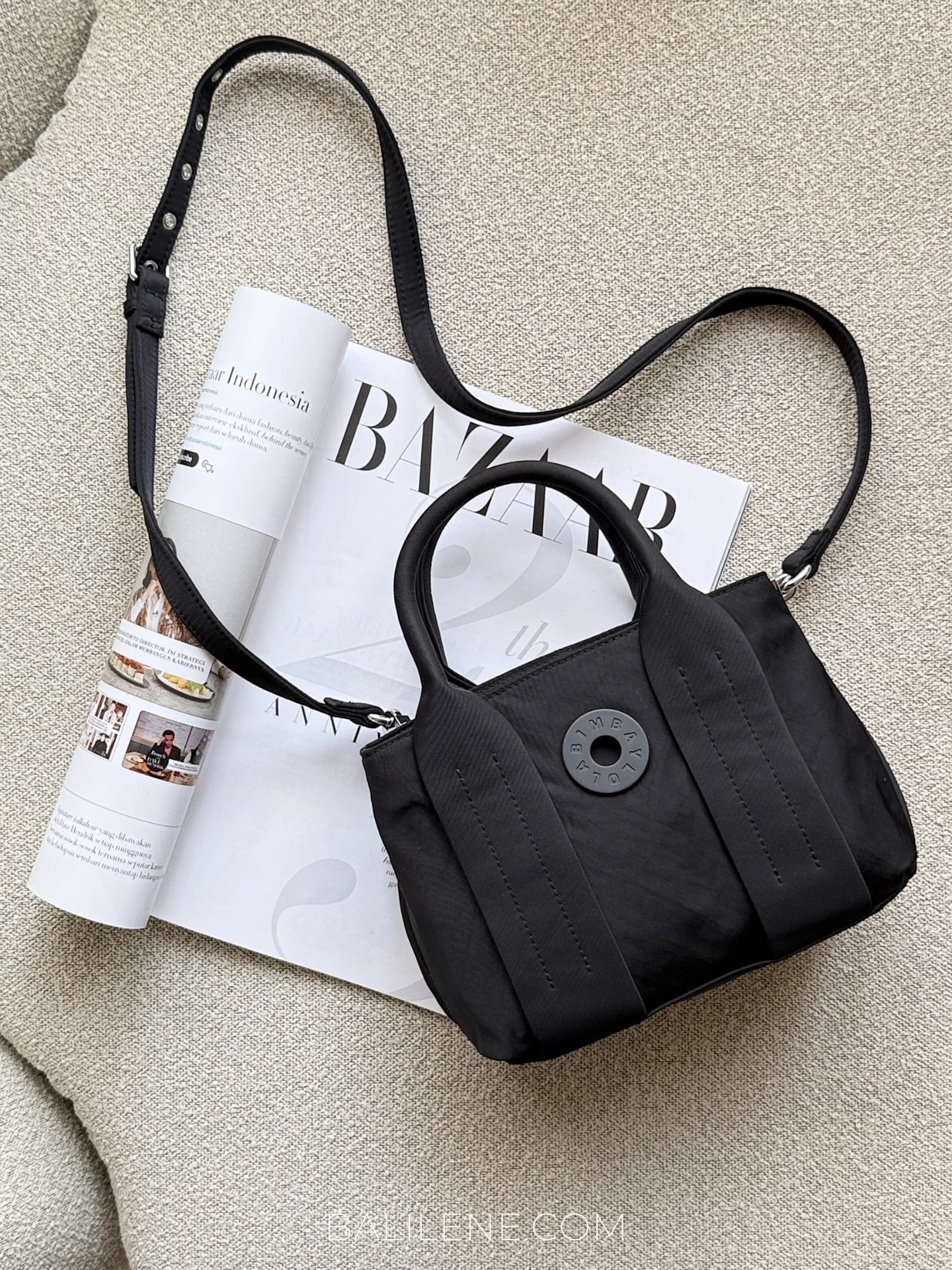 Bimba-Y-Lola-Small-Black-Nylon-Tote-Bag-with-Silver-Hardware-balilene