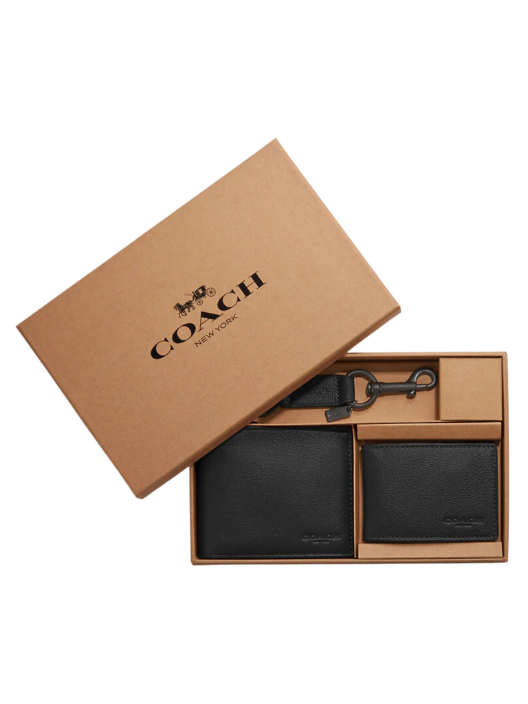 Coach Boxed 3 In 1 Wallet Gift Set In Leather Black