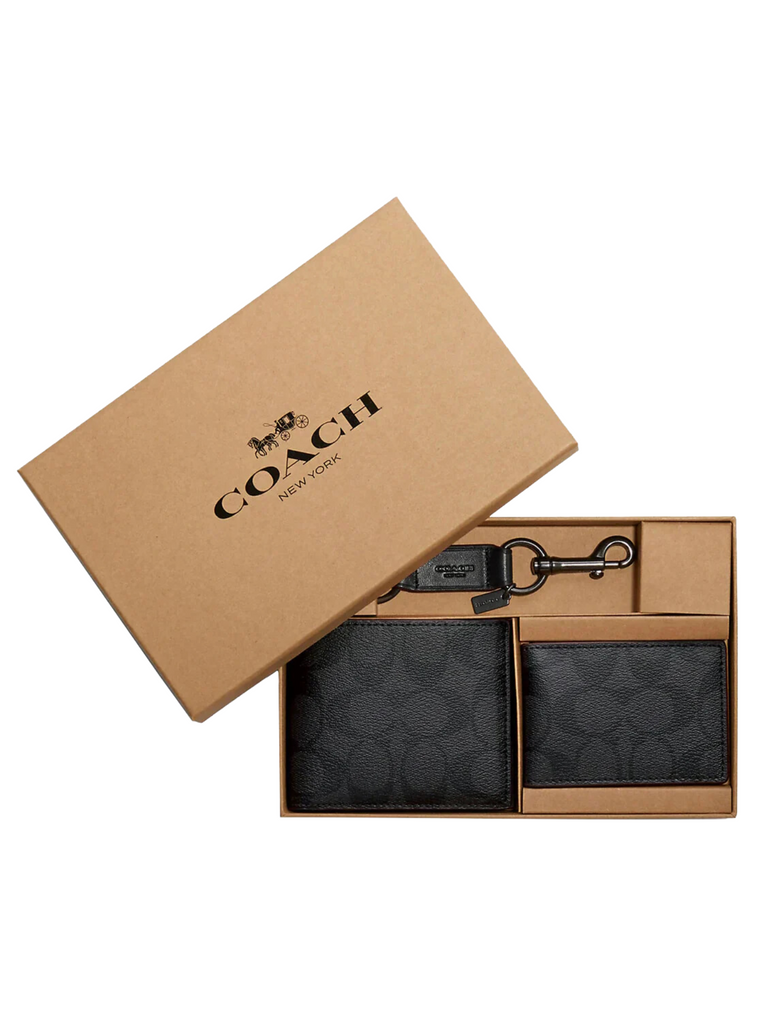 Coach-Boxed-3-In-1-Wallet-Gift-Set-In-Signature-Canvas-in-Charcoal-Black