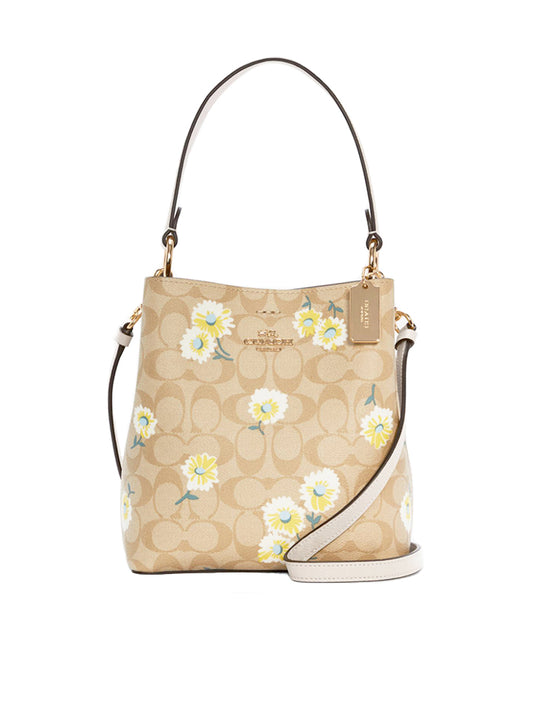 Coach C3411 Small Town Bucket Bag In Signature Canvas With Daisy Print Light Khaki Multi/Chalk