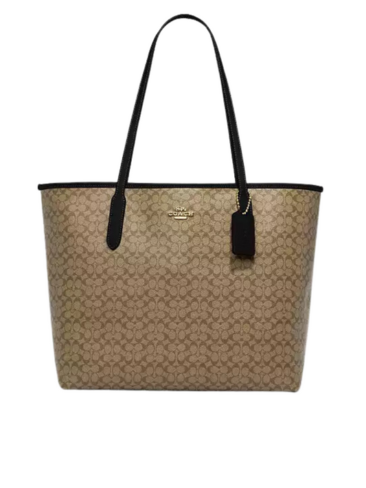 Coach-City-Tote-Bag-In-Micro-Signature-Canvas-KhakiBlack