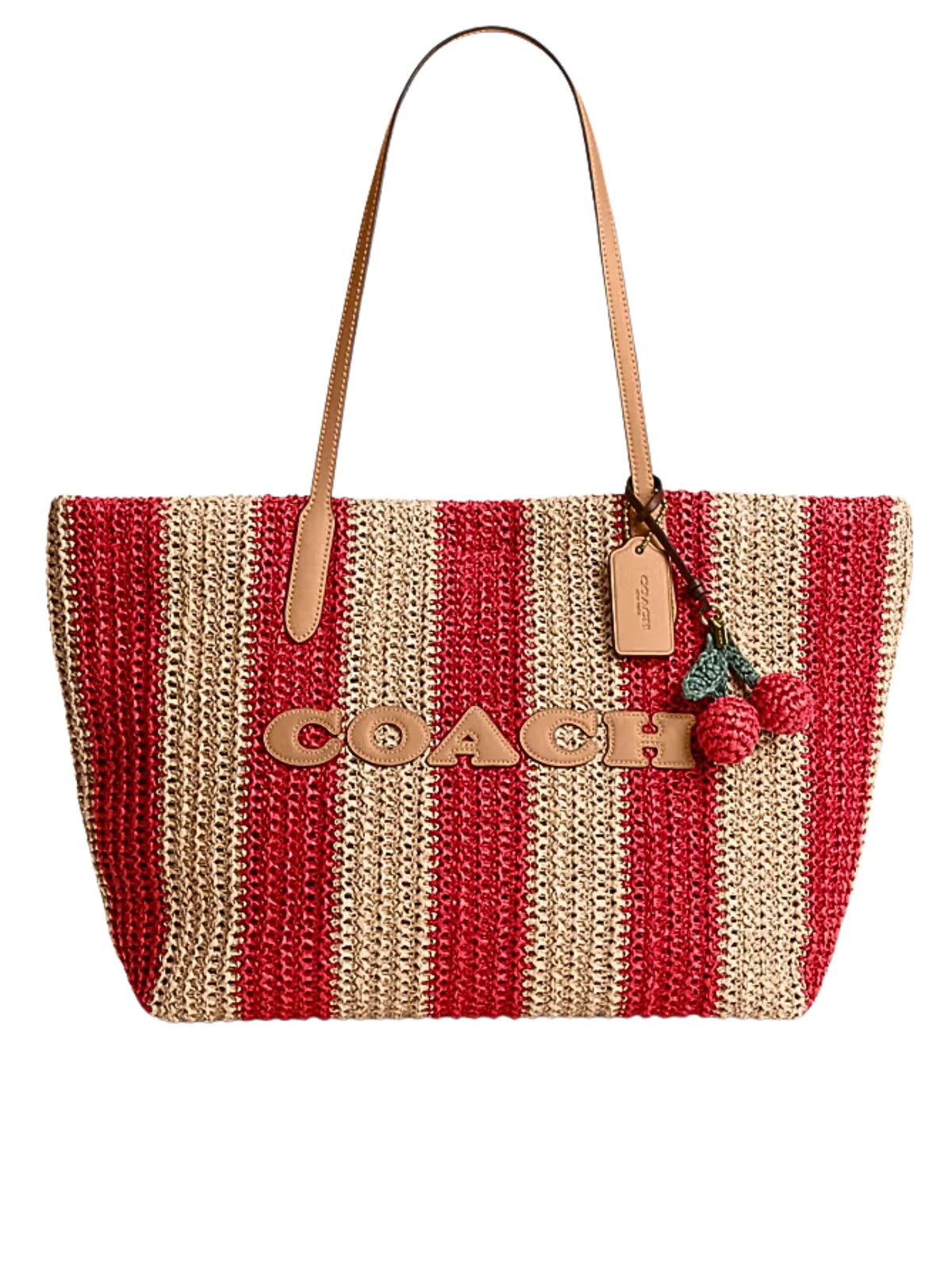 Coach-City-Tote-Bag-With-Stripes-And-Charm-Red-Tan
