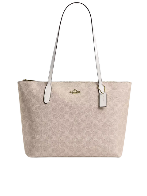 Coach Zip Top Tote In Signature Canvas Sand/Chalk – Balilene