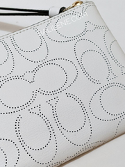 Coach Corner Zip Wristlet In Signature Leather Chalk