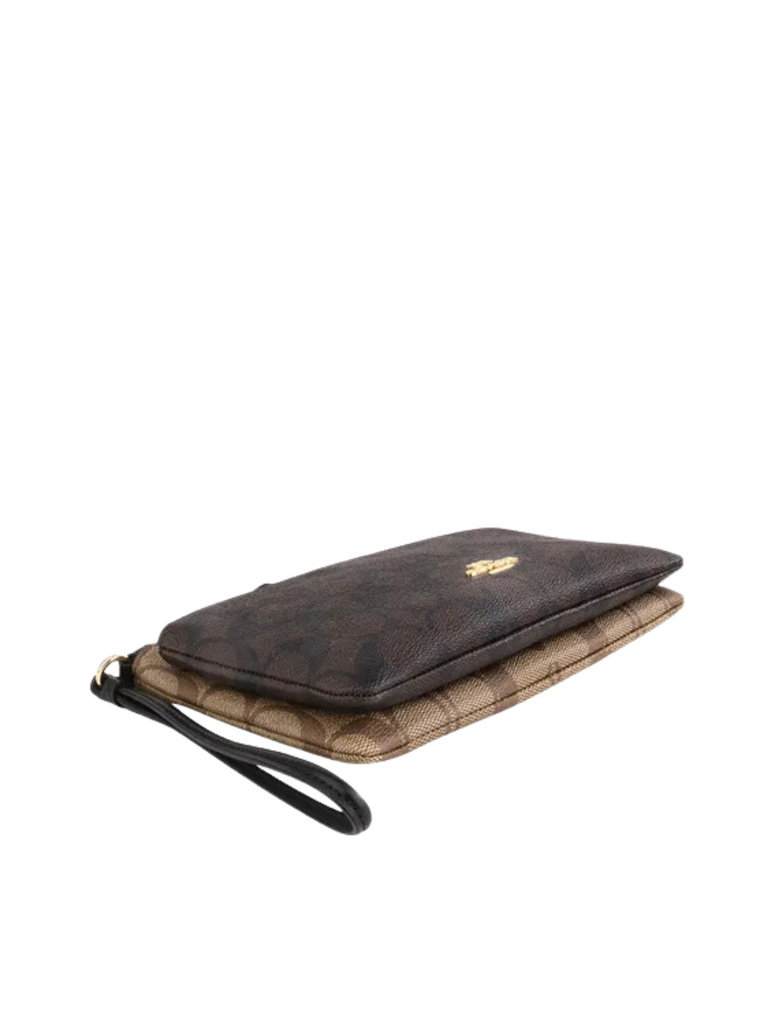 Coach-Double-Zip-Wallet-Blocked-Signature-Khaki-Brown-Multi