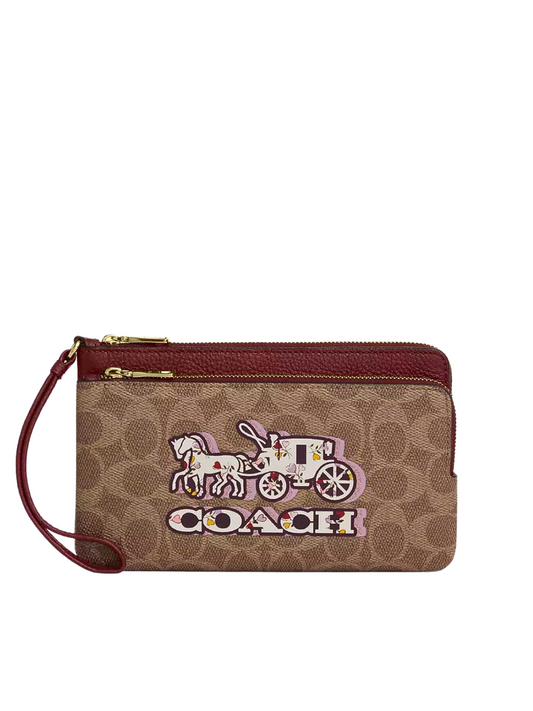 Coach-Double-Zip-Wallet-In-Signature-Canvas-With-Horse-And-Carriage-Print-Tan-Black-Cherry