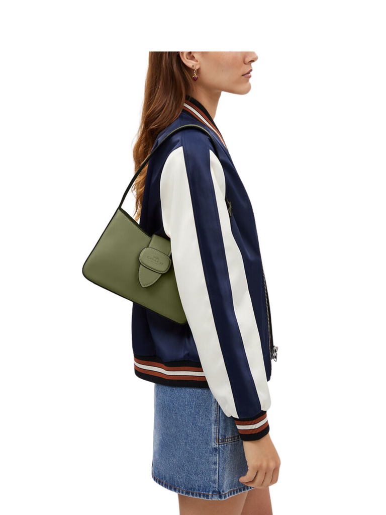 Coach-Eliza-Shoulder-Bag-Leather-Covered-Closure-Militay-Green