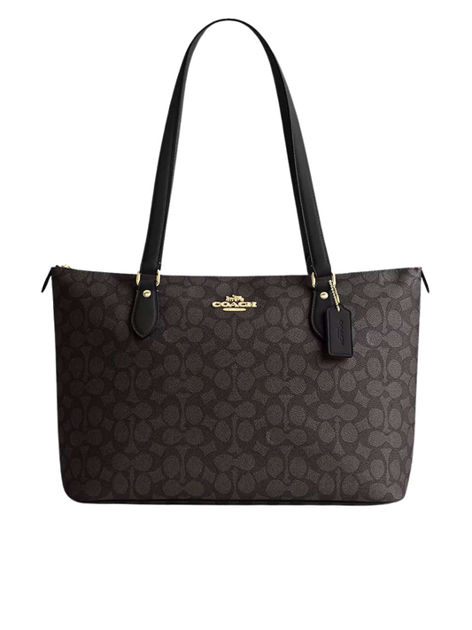 Coach-Gallery-Tote-In-Signature-Canvas- Walnut-Black
