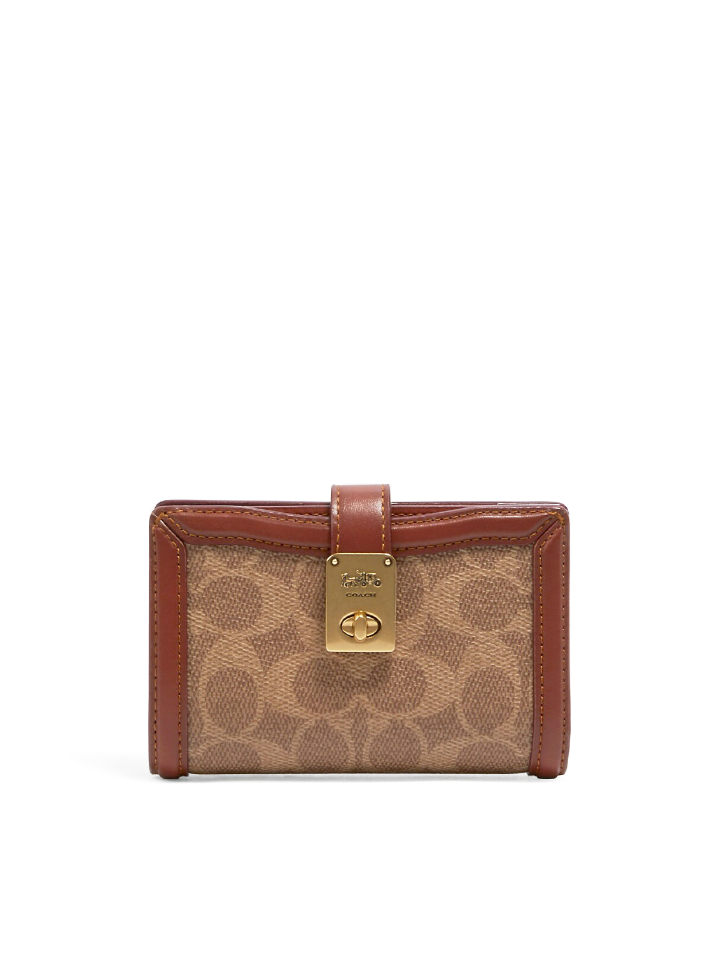 Coach Hutton Wallet In Signature Canvas Tan Rust